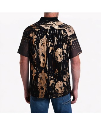 Pleated Texture Full Print Short-Sleeved Shirt 