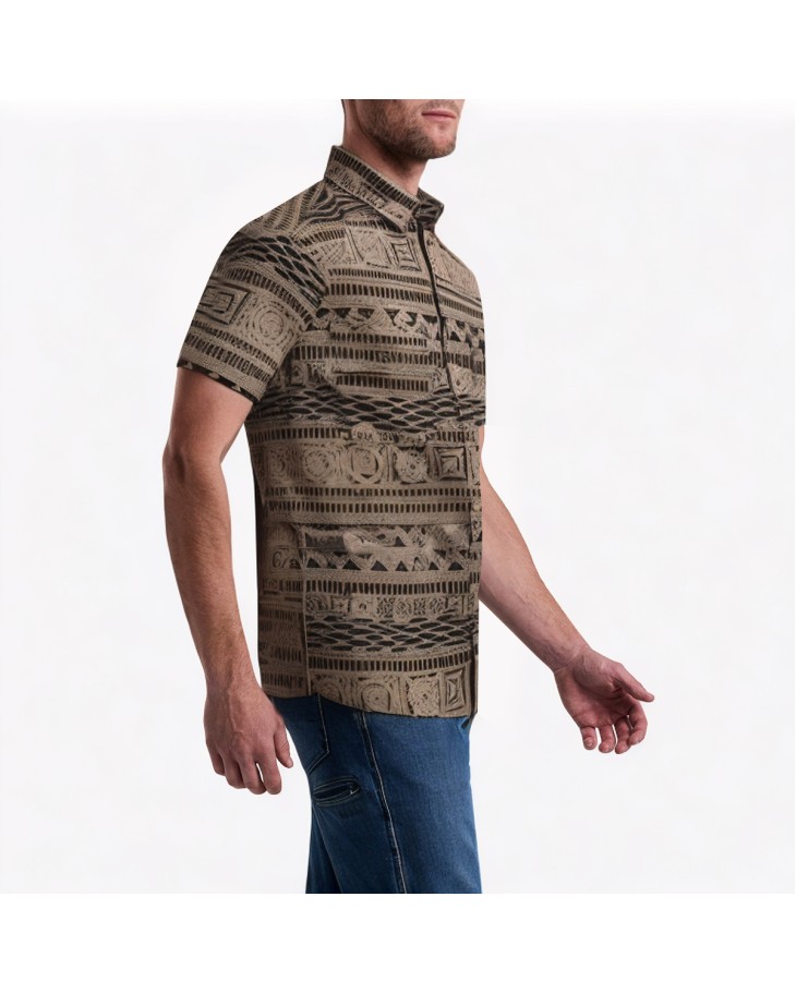 Retro Geometric Pattern Printed Short-Sleeved Shirt 