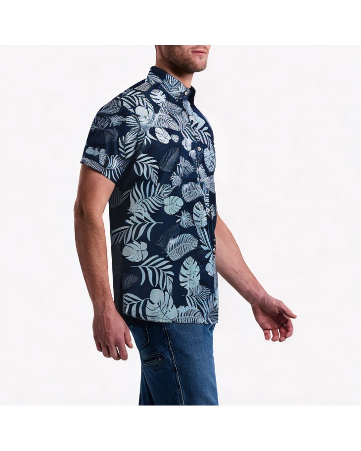 Plant Printed Beach Short Sleeve Shirt 