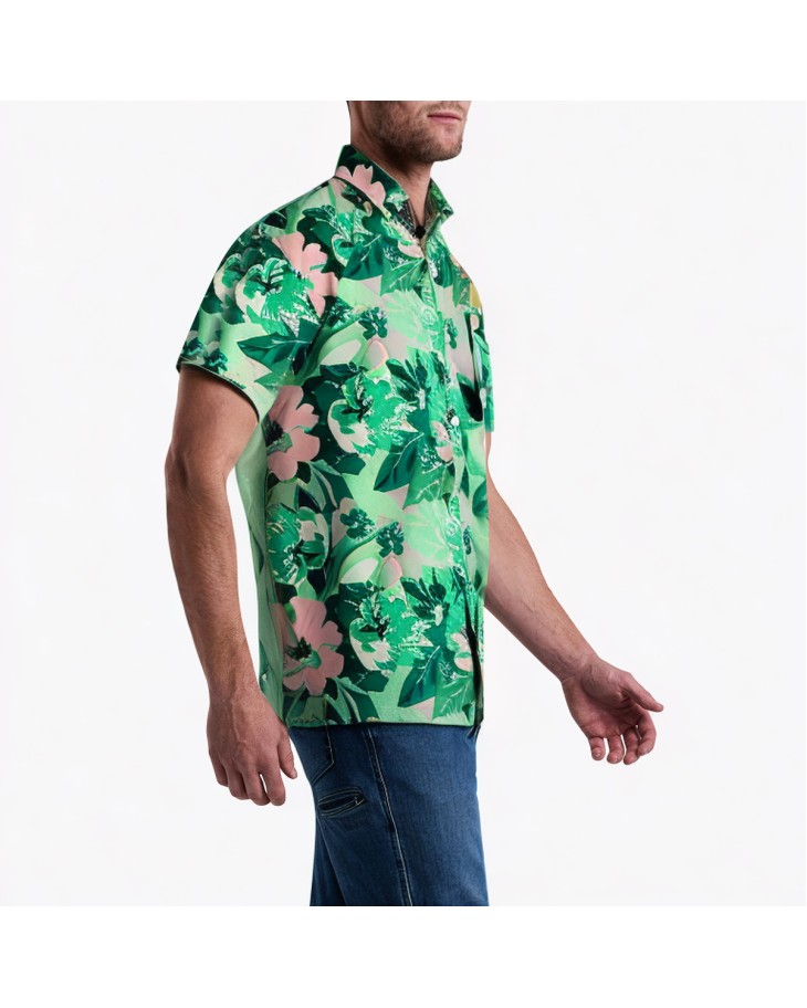 Green Floral Print Short-Sleeved Shirt