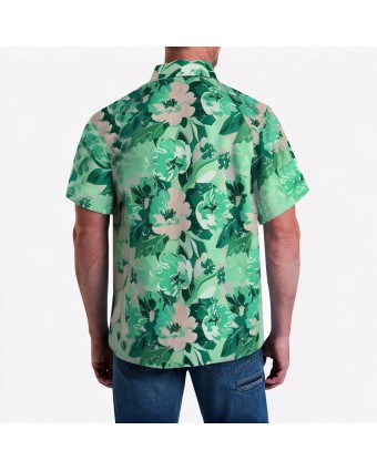 Green Floral Print Short-Sleeved Shirt