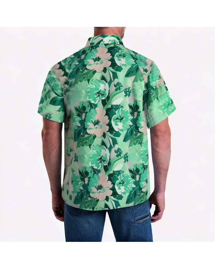 Green Floral Print Short-Sleeved Shirt