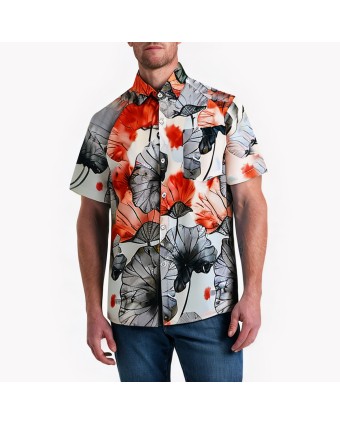 Lotus Leaf Ink-And-Wash Print Short-Sleeved Shirt 