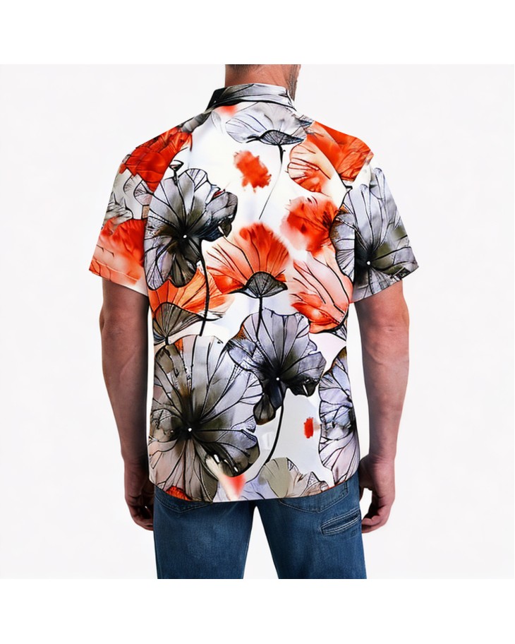 Lotus Leaf Ink-And-Wash Print Short-Sleeved Shirt 