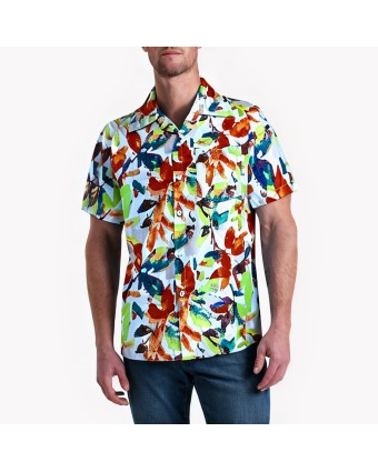 Red Palm Leaf Print Short-Sleeved Shirt