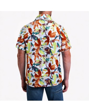 Red Palm Leaf Print Short-Sleeved Shirt