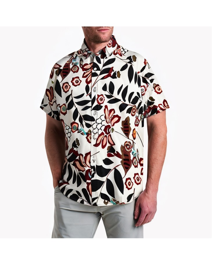 Light Floral Print Holiday Short-Sleeved Shirt