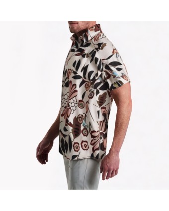 Light Floral Print Holiday Short-Sleeved Shirt