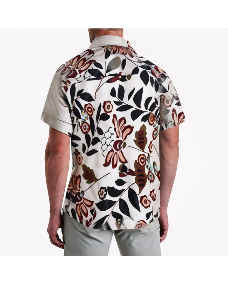 Light Floral Print Holiday Short-Sleeved Shirt