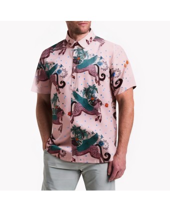 Pink Cartoon Print Short-Sleeved Shirt 
