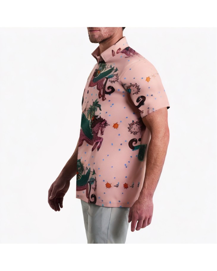 Pink Cartoon Print Short-Sleeved Shirt 
