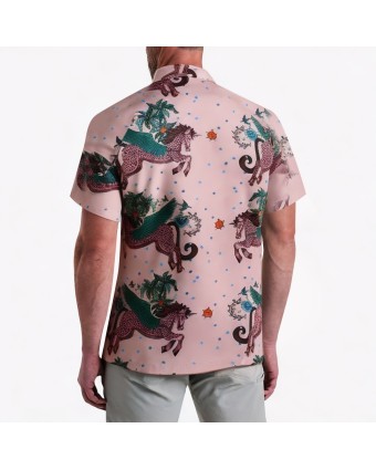 Pink Cartoon Print Short-Sleeved Shirt 
