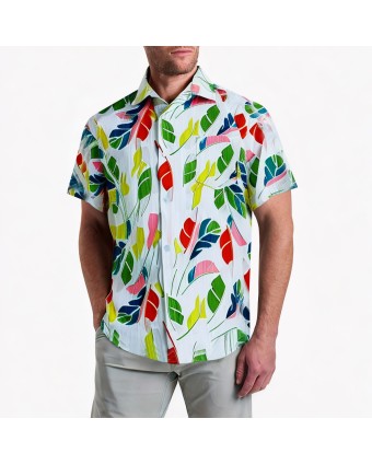 Multicolor Leaf Beach Short Sleeve Shirt 