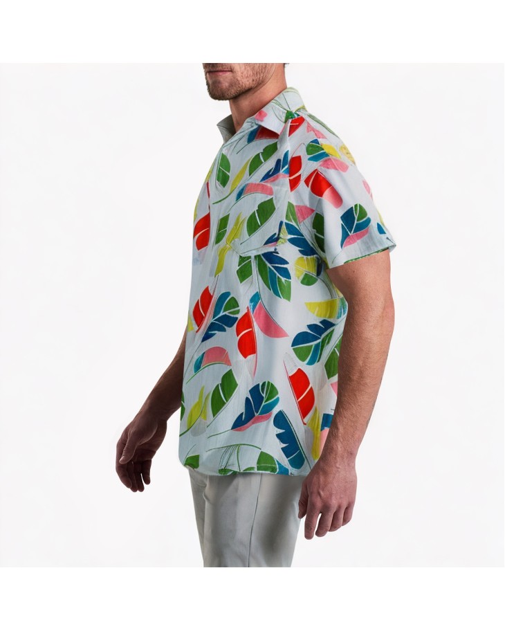 Multicolor Leaf Beach Short Sleeve Shirt 